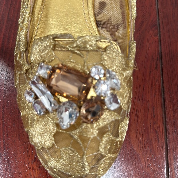 Dolce & Gabbana gold Lace Crystal Ballet Flats Loafers Shoes - Picture 3 of 8